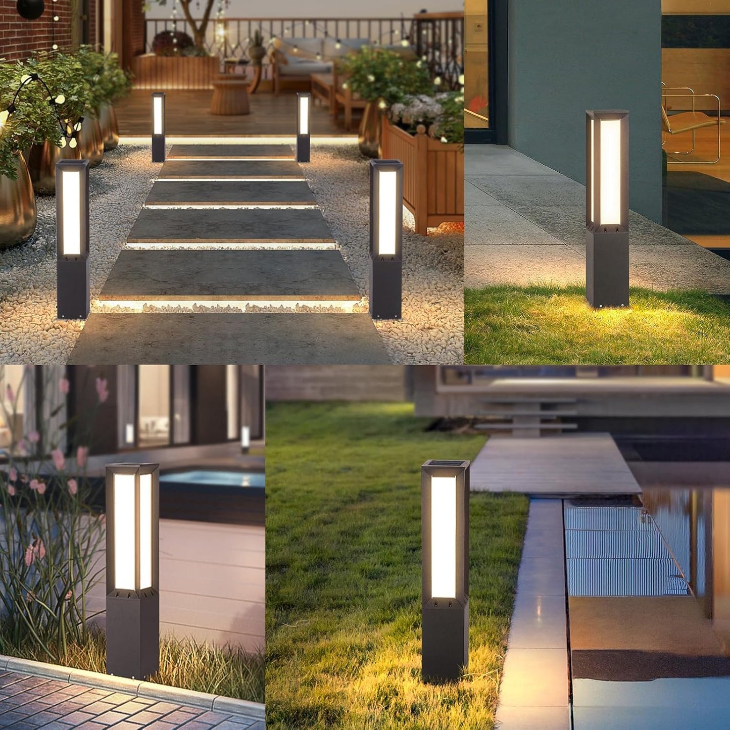 Solar Pathway Lights Outdoor, 32 Inch Modern Landscape Bollard Lighting Solar Powered Path Light, IP65 Waterproof 3000K LED Garden Luxury Lights for Driveway, Lawn, Patio, Yard, Walkway