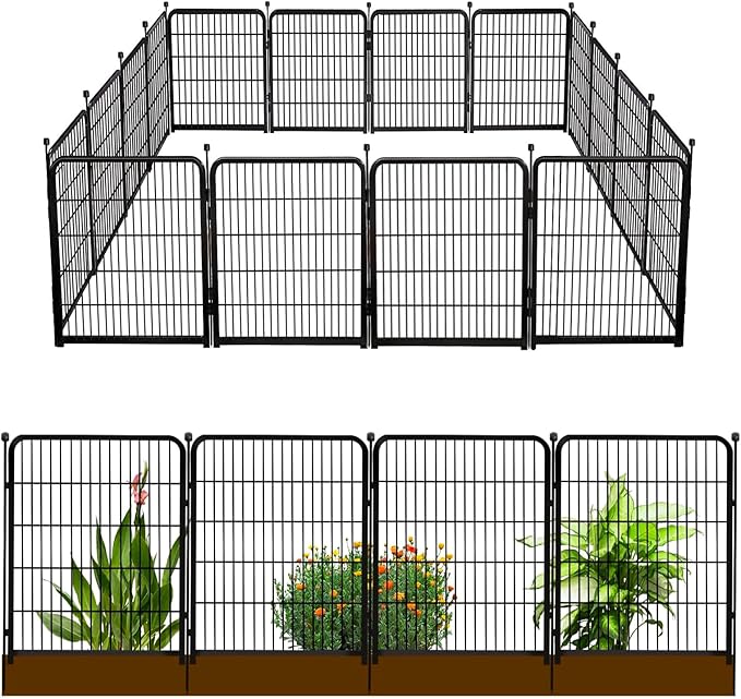 Doorless 56in(H) Black Metal Garden Fences and Borders, 10 Panels Total 22.1 Ft(L), Garden Fence for Dogs, Animal Barrier Fence, Fencing for Flower Beds, Dog Digging Fence Barrier