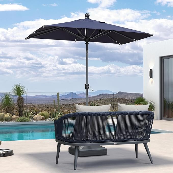 PURPLE LEAF 6' x 4' Rectangular Patio Umbrella Outdoor Table Umbrella Aluminum Frame Market Umbrella Sun Umbrella with 8 Sturdy Ribs Tilt for Garden Deck Lawn Pool Navy Blue
