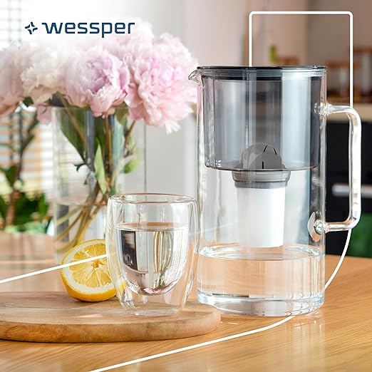 D2 Borosilicate Black Glass Water Filter Pitcher Crystal Clear Hydration 8-Cup Capacity | 2in1 Water Purifier Pitcher and Stylish Water Carafe | Efficient Filtration for Pure, Refreshing Water