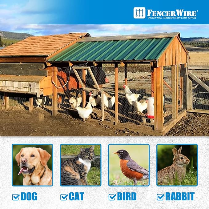 Fencer Wire 20 Gauge Chicken Wire Fence, Galvanized Poultry Hexagonal Netting Crafting, Chicken Coops & Rabbit Rodent Cage, 1-Inch Hex Grid (5 ft. x 150 ft.)