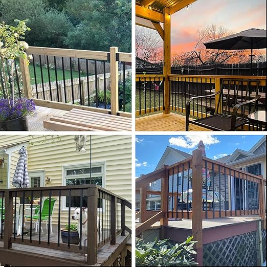 51 Pack Deck Balusters 32.25"x1" Strip Baluster, Black Metal Deck Spindle and Stair Railing with Screws, Rectangular Deck Balusters for Porch Railing