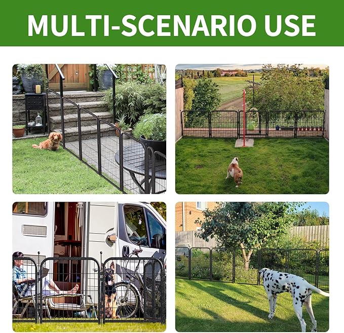 Metal Garden Fence with 28 Panels 4 Gates Outdoor Dog Fence 72ft (L)×32in (H) Decorative Pet & Animal Barrier, Garden and Yard Fencing，Black-Silver