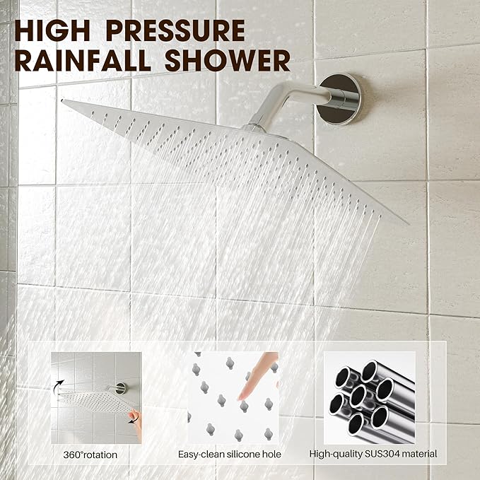 Alesco Shower Faucet Set, Chrome Tub Shower Faucet with 8-Inch Showerhead and Bathtub Spout, Showerhead and Handle Set Include Valve and Trim Kit, Polished Chrome