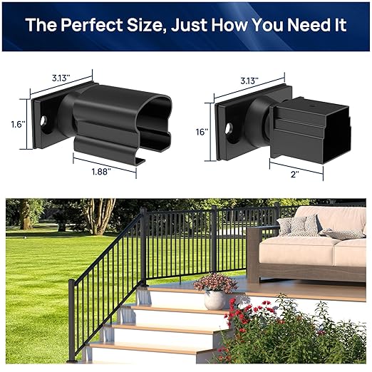 4 Pack Aluminum Adjustable Railing Bracket Connector with Drill Bit, Deck Railing Bracket, Black Textured Powder-Coat Finish Rail System for Outdoor Decks, Porches & Balconies