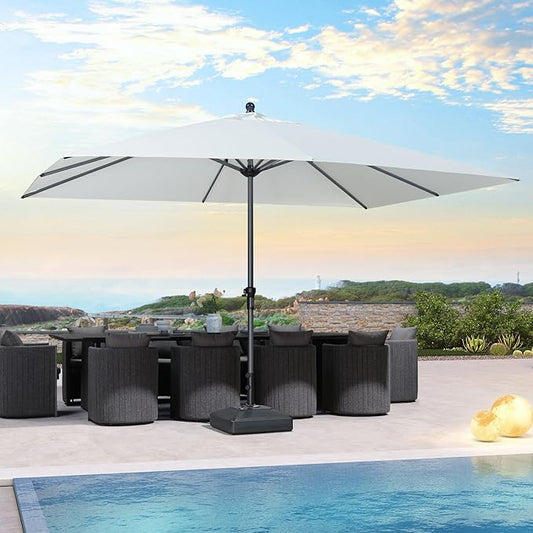 PURPLE LEAF 11.5' x 9' Patio Market Umbrella Outdoor Table Sun Umbrellas with Crank 8 Aluminum Sturdy Ribs for Pool Deck Backyard Beach White