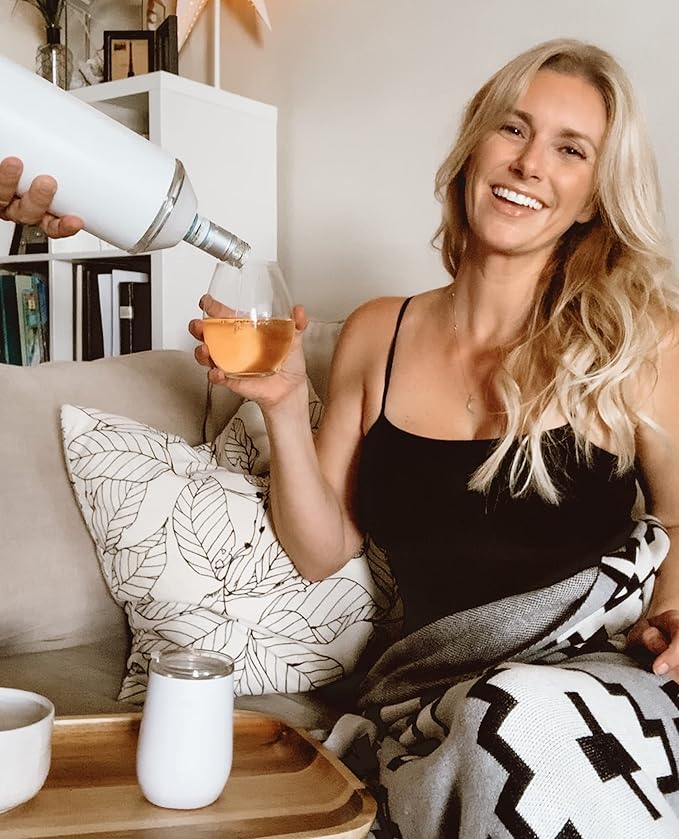 Vinglacé Wine Bottle Chiller- Portable Champagne Insulator- Stainless Steel Wine Cooler Sleeve, White