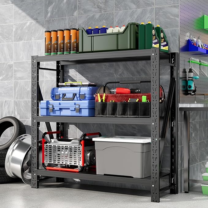 2 Sets Garage Shelving Unit Rustproof 50“W Heavy Duty Storage Shelves Easy Assembly 3 Tier Adjustable Metal Steel Utility Shelf Rack Garage Storage Organize for Tools Basement,Warehouse