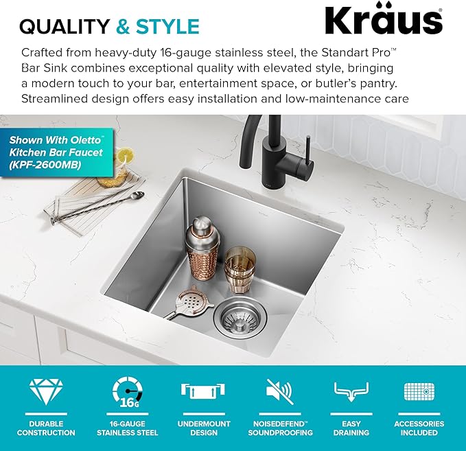 Kraus Kitchen Sink - Kraus Standart Pro 17-Inch Undermount Single Bowl, 16 Gauge Stainless Steel Kitchen Sinks, KHU101-17
