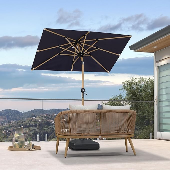 PURPLE LEAF 4' x 6' Market Umbrella Patio Umbrella Outdoor Table Umbrella Aluminum with Push Button Tilt & 8 Sturdy Ribs and Crank Rectangular Outdoor Umbrellas for Pool Backyard Beach, Navy Blue