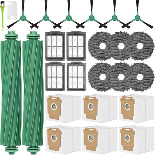26 PCS 405 Combo Accessories Replacement Parts for iRobot Roomba Plus 405/505 Combo Kit Accessory Set, 2 Roller Main Brushes, 6 vacuum Dust Bags 6 Mop Pads 4 Hepa Filters 6 Side Brushes