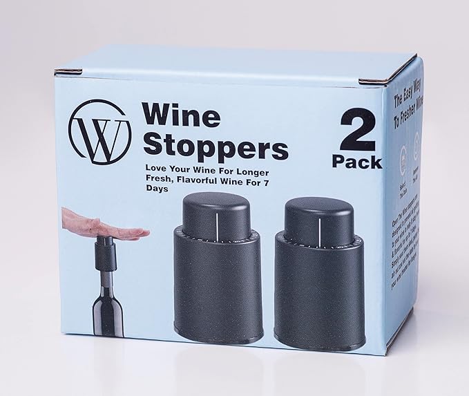 Wine Stoppers for Wine Bottles (2-Pack) - Vacuum Wine Preserver Set - Wine Saver and Sealer for Bottles - Reusable Wine Corks for Glass Bottles - Wine Accessories and Gifts to Keep Wine Fresh