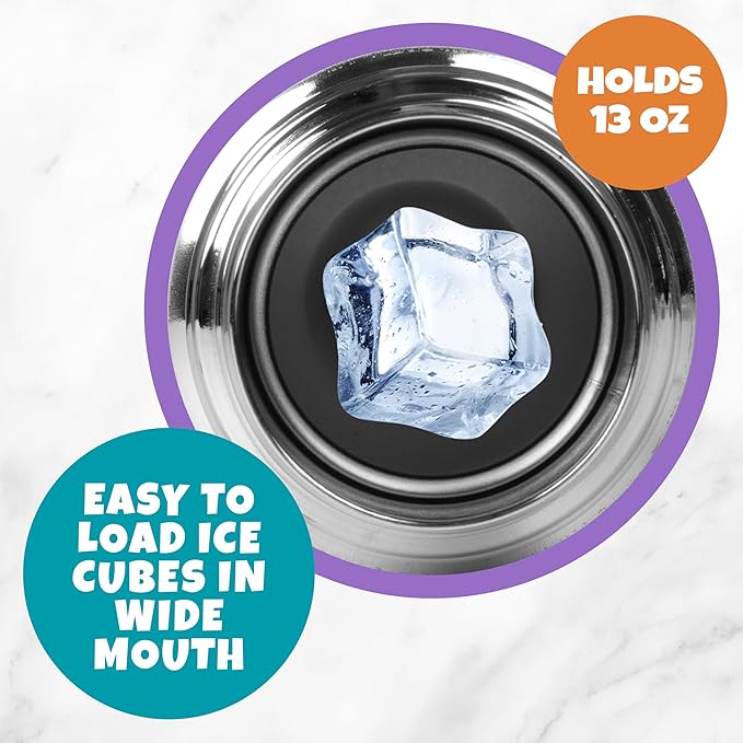 Bentology Stainless Steel 13oz Insulated Kids Water Bottle w Built In Straw- Easy to Open, Reusable BPA-Free, Fits in Most Lunch Boxes for Boys, Girls, School, Sports, Camp- Keep Drink Cold All Day