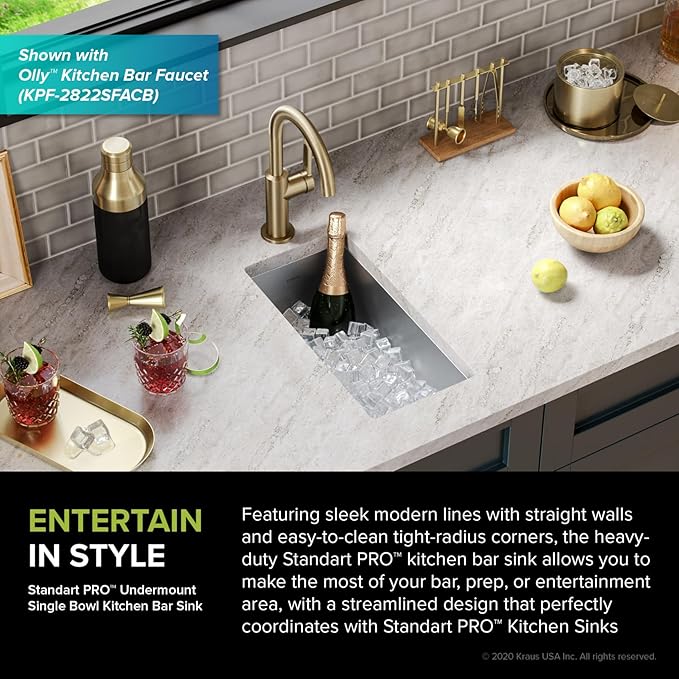 KRAUS Standart Pro 10-inch Undermount Single Bowl 16 Gauge Stainless Steel Bar Kitchen Sink, KHU101-10