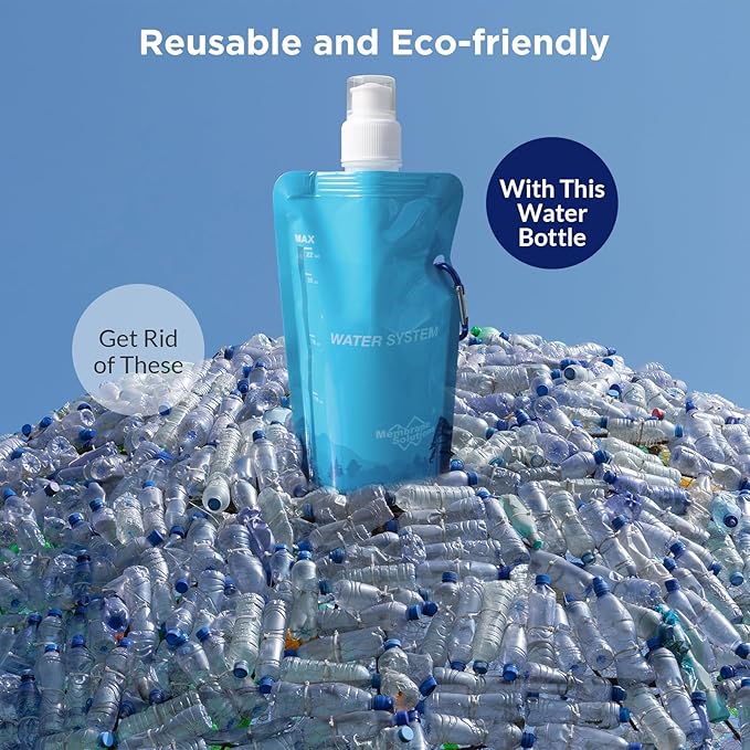 Membrane Solutions 23oz Collapsible Water Bottle for Water Filter Straw, Reusable Water Pouch with Carabiner and Measurement, Foldable Water Container Bag for Hiking Camping Travel Emergency