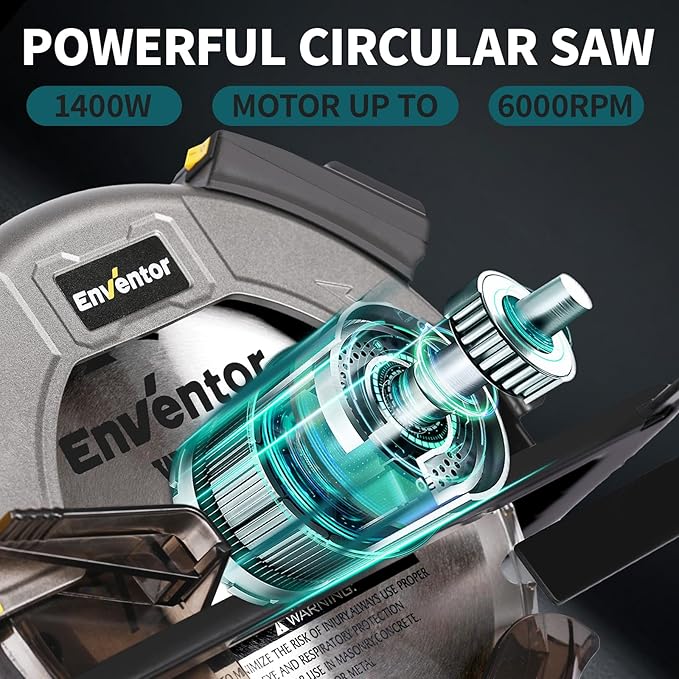 Enventor Circular Saw Corded, 11A Electric Circular Saws 7-1/4-Inch with Laser Guide, 2 Blade Saws (40T/24T), Max Cutting Depth 2-7/16"(90°), 1-8/9"(0°-45°), Single Handed Bevel, 6000RPM (Blue)