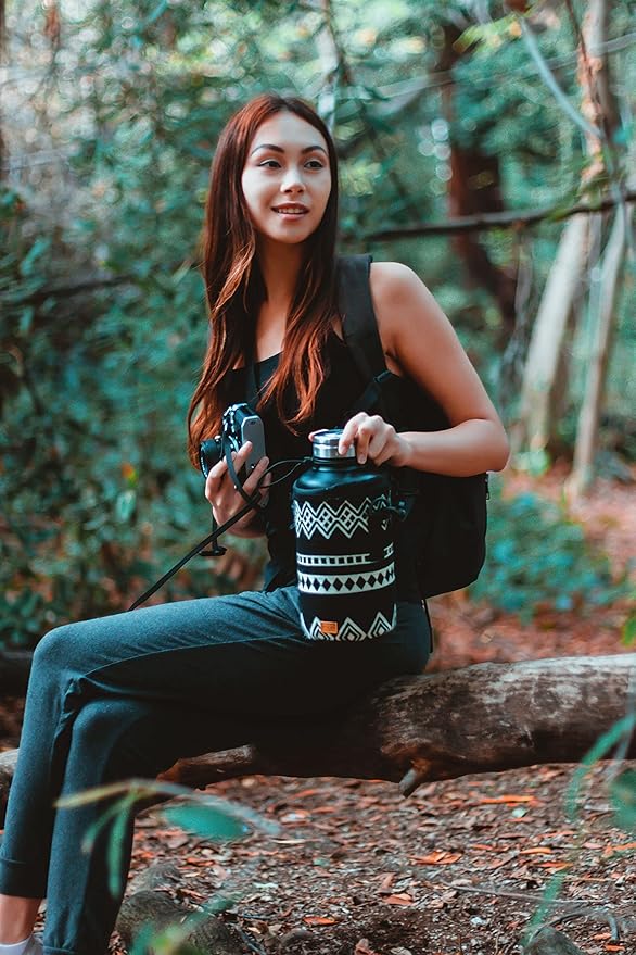 Off the Grid Water Bottle Holder w/Strap | Bottle Sleeve Carrier for Walking, Backpacking | Hydro and Iron Flask Sling Bag | Bottle Protector for Beer Water Coffee Wine | (32 oz, Obsidian Black)