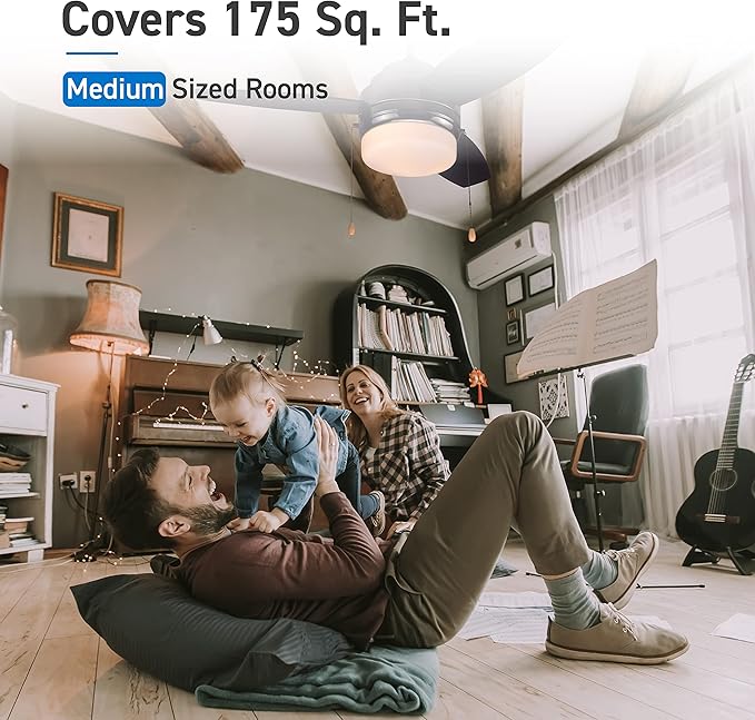 COMMERCIAL COOL 42” Modern Ceiling Fan with Lights, Cools up to 175 Sq. Ft.,Ideal for Medium Sized Rooms,Featuring 3 Air Flow Speeds with Dual Chain,3 Reversible Dual Finish Blades in Black & Graphite