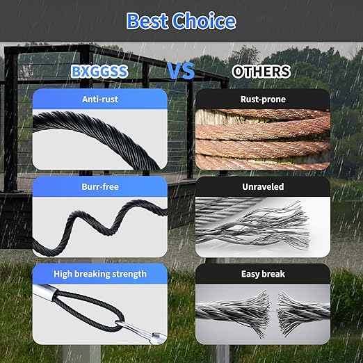 1/8 T316 Black Stainless Steel Cable – 350FT Wire Rope for Cable Railing Kit and Hardware – Premium Marine-Grade, Flexible, Corrosion-Resistant for Railing, DIY, and Outdoor Use