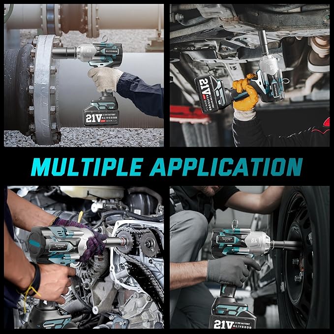 Upgrade 1300N.m/1000Ft-lbs Cordless Impact Wrench, 2x 5.0AH Battery, 1/2 Inch Electric Impact Gun, Fast Charger, Power Impact Wrench for Truck RV Heavy-duty with 5 Sockets(17mm,19mm,21mm,24mm,32mm)
