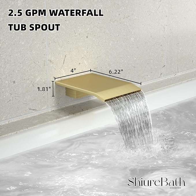 10 Inch Shower Faucet Set with Tub Spout Wall Mounted Shower System for Bathroom with High Pressure 10 Inch Rain Shower head and Handheld Shower Head Set, Brushed Gold