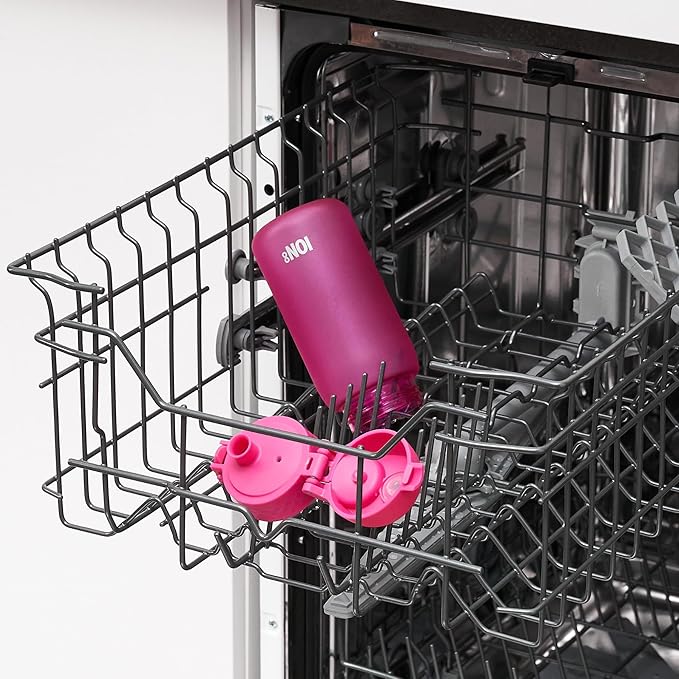 Ion8 Small Water Bottle, 350 ml/12 oz, Leak Proof, Easy to Open, Secure Lock, Dishwasher Safe, BPA Free, Carry Handle, Hygienic Flip Cover, Easy Clean, Odor Free, Carbon Neutral, Hot Pink