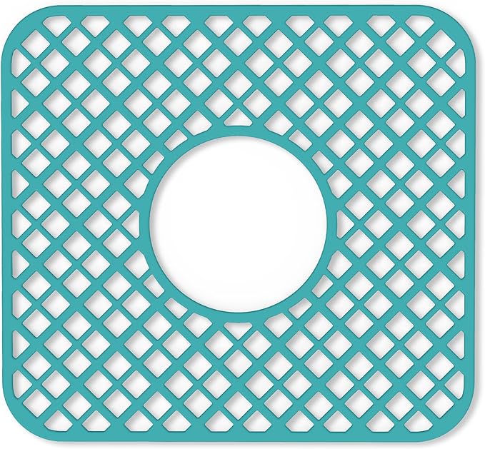 2 Pack Silicone Sink Protector for Kitchen Sink, Lozenge Pattern 12 x 11" Sink Grid Mat Silicone Protectors, Center Drain, Green