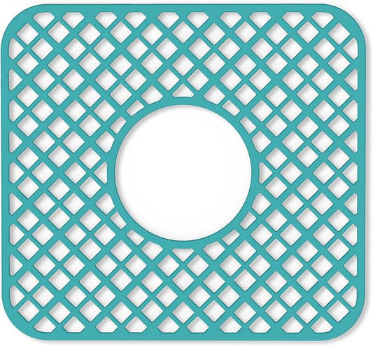 2 Pack Silicone Sink Protector for Kitchen Sink, Lozenge Pattern 12 x 11" Sink Grid Mat Silicone Protectors, Center Drain, Green