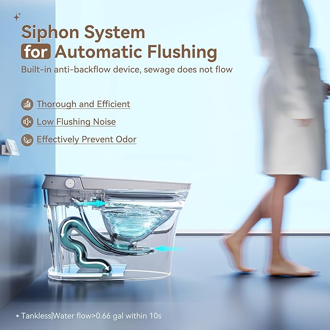 Smart Toilet with Bidet Built-in Filtered Water Cleaning, Instant Warm Water & Heated Seat, Smart Bidet Toilet with Auto/Blackout Flush, Dryer, Deodorization, Night Light & Digital Display