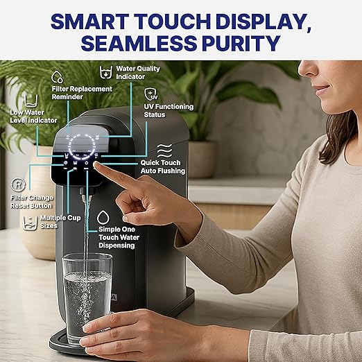 NU Aqua Countertop Reverse Osmosis System 8-Stage Water Filter with UV - Touch Display - Includes Sediment + Carbon, and RO Membrane Filters