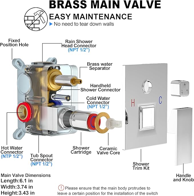 10 Inch Shower Faucet Set with Tub Spout Wall Mounted Shower System for Bathroom with High Pressure 10 Inch Rain Shower head and Handheld Shower Head Set, Polished Chrome