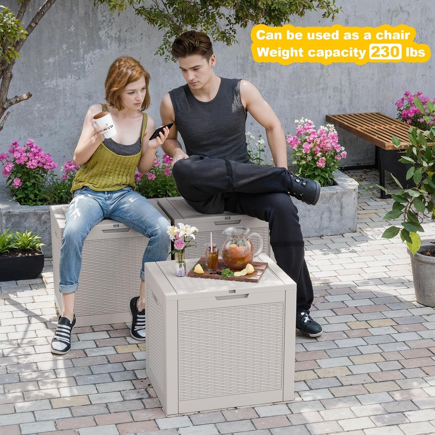 Vixzen 31 Gallon Resin Deck Box, Lockable Outdoor Storage Box for Patio Cushions Storage Furniture,Garden Tools, Pool Supplies, Weatherproof and UV Resistant- Grey