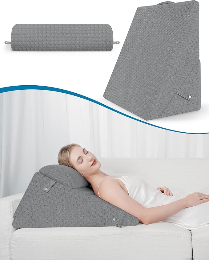 Forias Wedge Pillows Set for After Surgery Foldable Bed Wedge Pillow for Sleeping Adjustable 9&12 Inch Triangle Pillow Wedge with Half-Moon Pillow for Post Surgery Acid Reflux Gerd Snoring - Gray