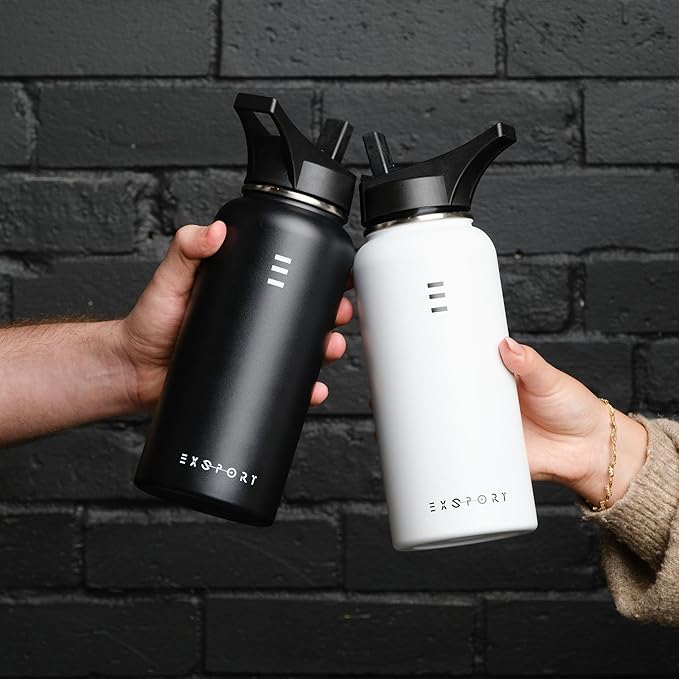 Stainless Steel Water Bottle - 32 Oz Water Bottle with Straw Lid, Coffee Lid, and Wide Mouth Lid - Double Insulated Water Bottle - Metal Water Bottle - Hot and Cold Insulated Thermos - (White)