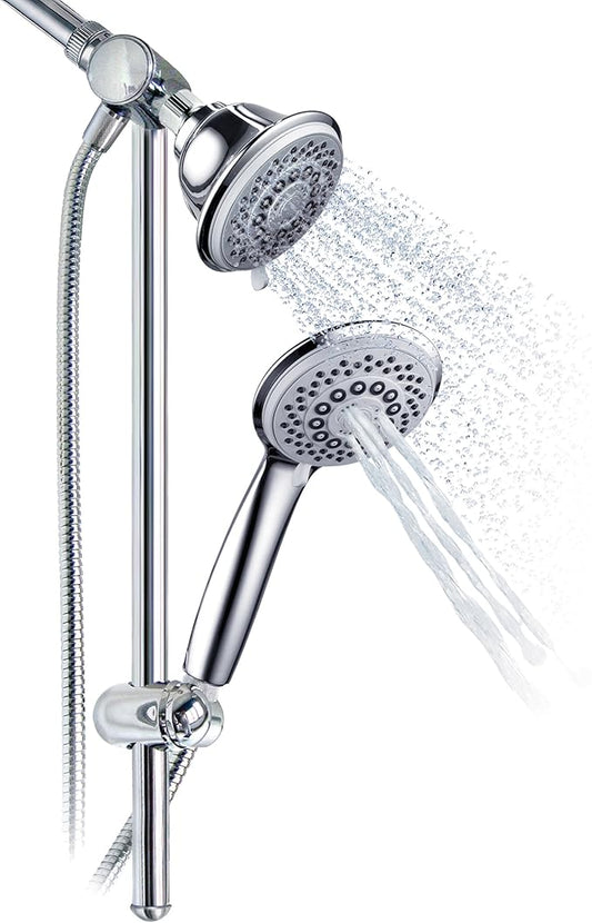 HotelSpa Instant-Mount Drill-Free Height/Angle Adjustable 30-Setting SpiralFlo 3-Way Shower Head/Handheld Showerhead Slide Bar Combo