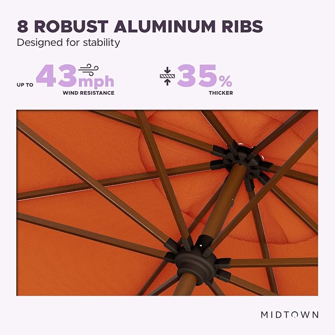 Midtown Umbrellas Sunbrella Umbrella Large Patio Umbrella 2-10 Feet in Canvas Tuscan Fabric, Auto-Tilt Aluminum Frame Backyard Umbrella, Deck Umbrella, Garden Umbrella & Porch Umbrella - Wooden Pole