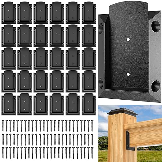 30 PCS Aluminium Deck Railing Brackets Connectors for 2x4 Inch (Actual Size 1.5”x3.5”) Wood Post to Handrail Connection with 180 PCS Screws for Wooden Fence Stair Railings, Rust-Free