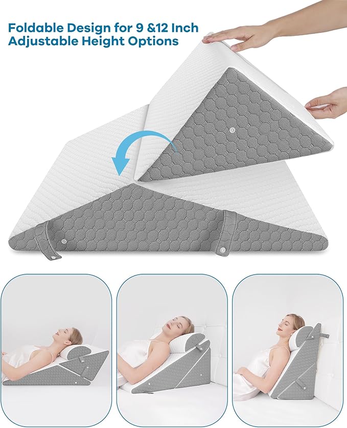 Forias Wedge Pillows Set for Sleeping Bed Wedge Pillow for After Surgery 9&12 Inch Adjustable Triangle Pillow Wedge with Premium Half-Moon Memory Foam Bolster Pillow for Acid Reflux Gerd Snoring