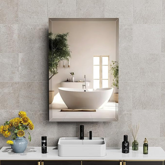 16X24 Inches Medicine Cabinet, Wall Mounted Bathroom Cabinet wirh Beveled Mirror, Recessed or Surface Medicine Cabinet with Storage