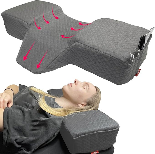 Pillow for Eyelash Extensions - Curved Memory Foam Lash Bed Pillow with Neck and Back Support, Perfect Pillow for Eyelash Extensions, Two Pockets for Tools On The Sides of Pillow (Gray)