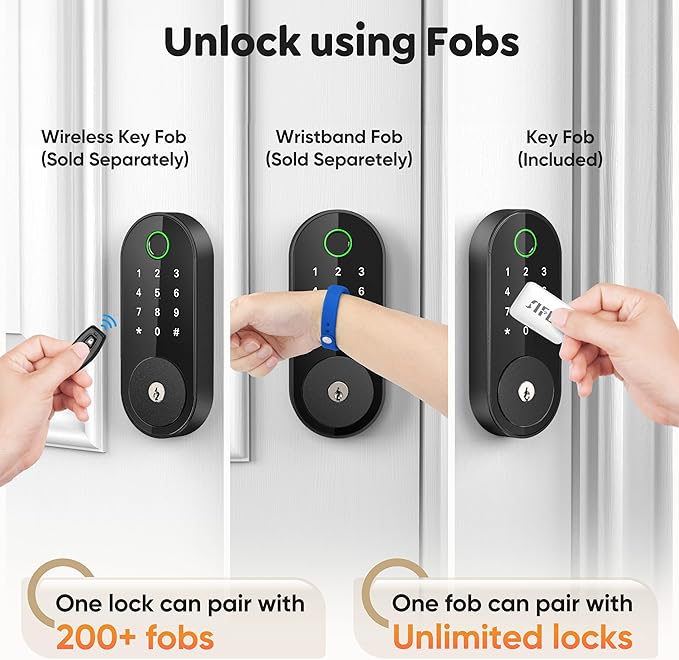 Keyless Entry Fingerprint Deadbolt Smart Lock: Sifely Digital Front Door Keypad with App Control, Electronic/Electric Deadbolt with Fingerprint & Code Access, Auto Locking, Easy to Install (Black)