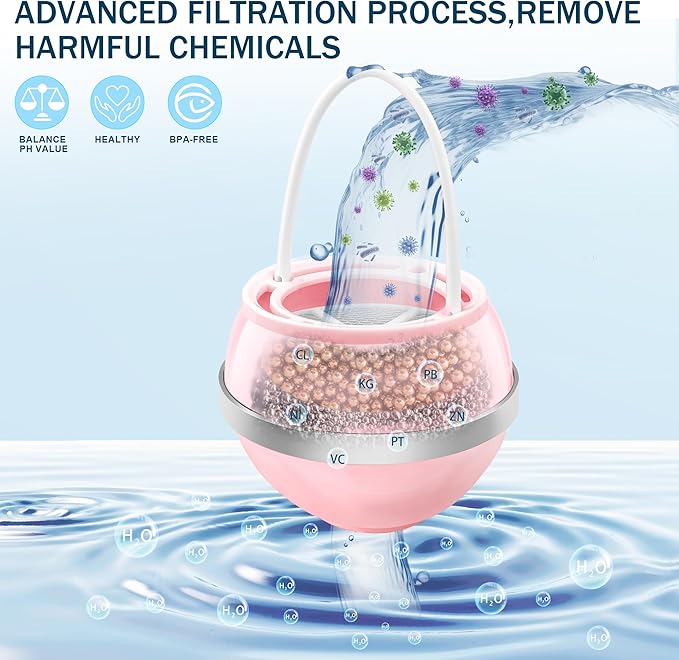 Bath Ball Filter，Bathtub Water Filter For Tub Faucet, Removes Contaminants For Softer, Smoother Skin, BPA Free (Rose Pink)