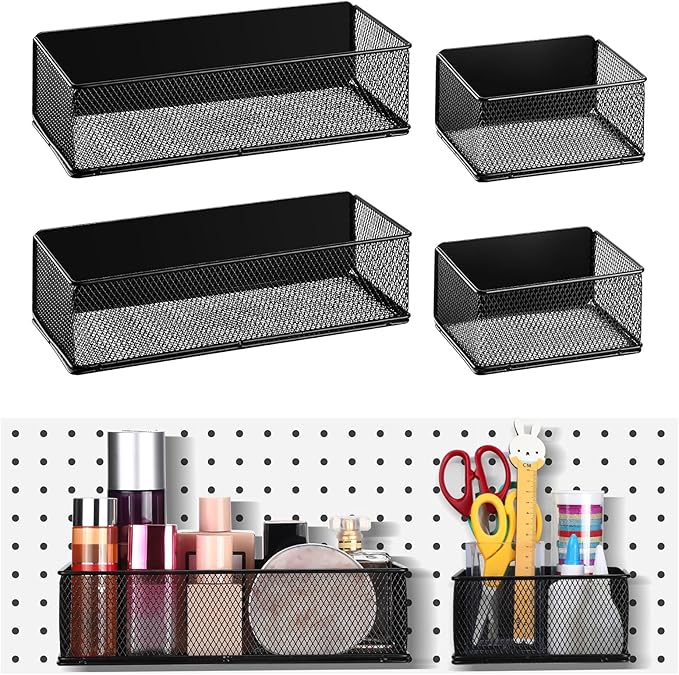 Tioncy 4 Pcs Magnetic Storage Bin Magnetic Locker Organizer for Pegboard Refrigerator Shelves Basket Container Wire Storage Holder for Kitchen Home Whiteboard(Black,10.6''l, 6.2''l)