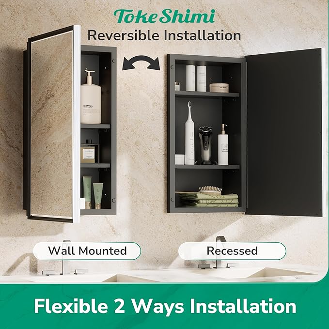 TokeShimi 30x32 Recessed Medicine Cabinet with Mirror Wall Mounted, Metal Beveled Mirror with Storage for Bathroom Vanity, Aluminum Alloy Medicine Cabinet Mirrored Silver