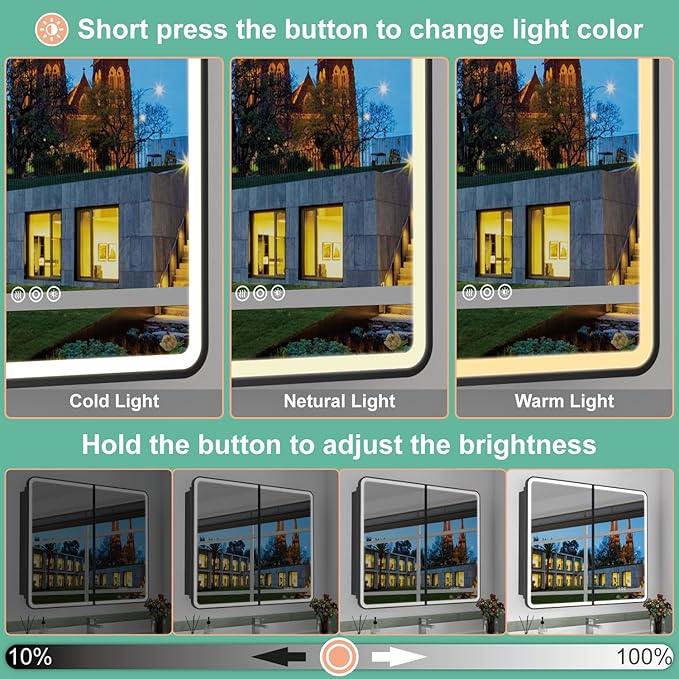 36x30 Inch Medicine Cabinet with Mirror, Recessed or Surface Mount Bathroom Medicine Cabinet with LED Lights, Anti-Fog, Memory Function, Adjustable Shelf, Dimmable Light, ETL Listed, Black