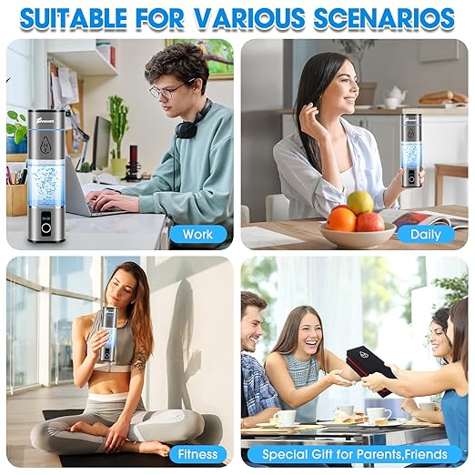 Hydrogen Water Bottle, 3000+ ppb Hydrogen Water Bottle Generator with SPE/PEM Technologyand LED Display, Hydrogen Water Ionizer Machine for Office, Home, Travel,Gift (Grey)