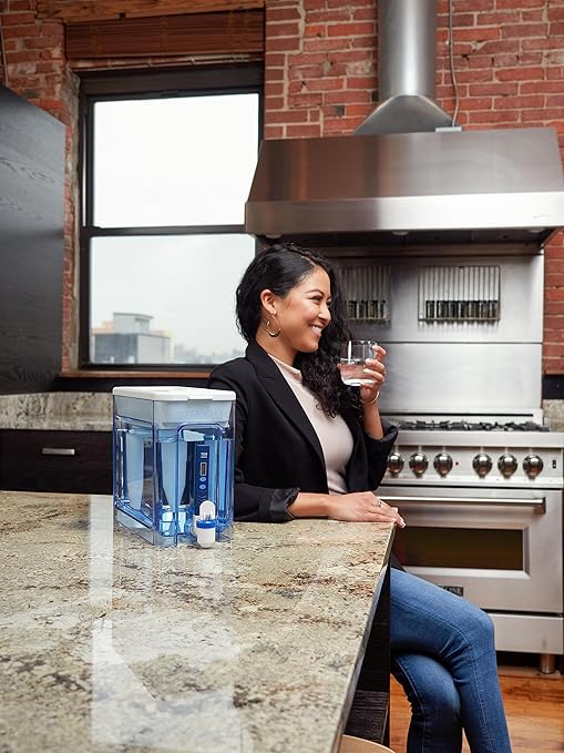 Culligan ZeroWater 32-Cup Ready-Read 5-Stage Water Filter Dispenser with 5-Stage 0 TDS Water Filter – IAPMO Certified to Reduce Lead, Chromium, and PFOA/PFOS