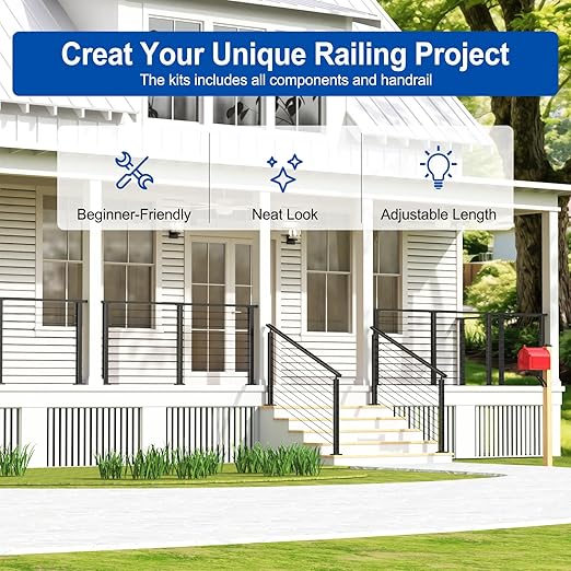 4.5FT Complete Set 36" Black Cable Railing Post Kit with Handrail Length Adjustable, 4pc Surface Mount Pre-Drilled Level Posts, Swageless Cable Railing System Kit, 250FT 1/8" Wire Rope,MY20-LP