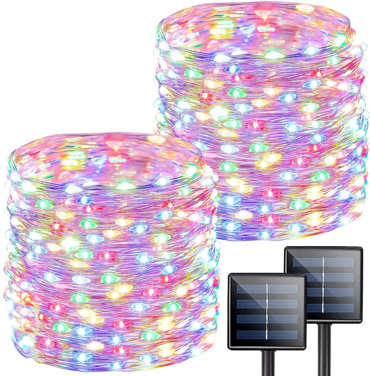 Multicolored Solar String Lights Outdoor Waterproof, 2-Pack Each 72FT 200LED Solar LED Fairy Lights Copper Wire 8 Modes Solar Twinkle Light for Garden Xmas Tree Party Wedding Decorations