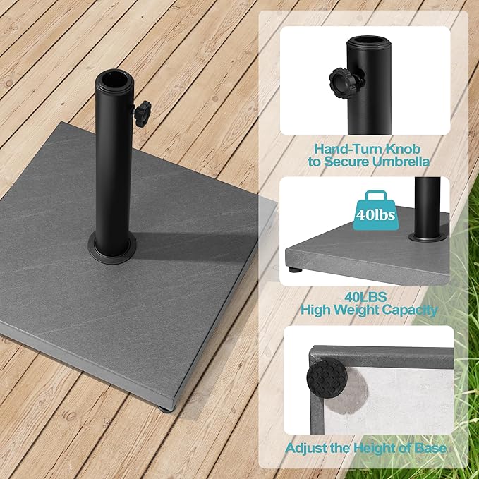 Patio Umbrella Base, 40lbs Outdoor Heavy Duty Square Concrete Stand Market Umbrella, Grey